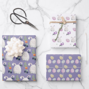 Lilac Bunny Colorful Watercolor Pattern Wrapping Paper Sheets