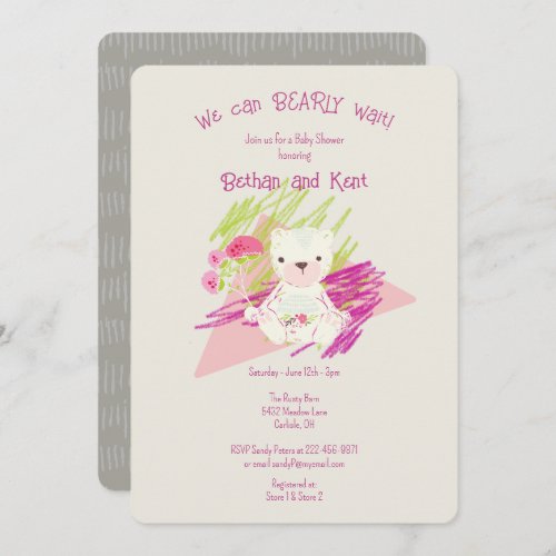 Lilac Burnished Boho Teddy Bear Baby Shower Invitation