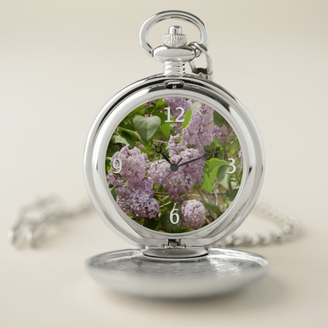 Lilac Bush Beautiful Purple Spring Flowers Pocket Watch (Inside)