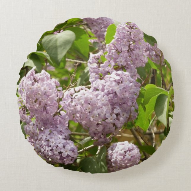 Lilac Bush Beautiful Purple Spring Flowers Round Pillow (Front)