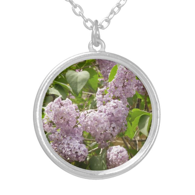 Lilac Bush Beautiful Purple Spring Flowers Silver Plated Necklace (Front)