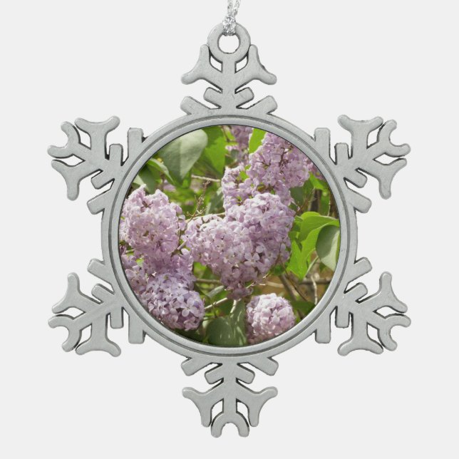Lilac Bush Beautiful Purple Spring Flowers Snowflake Pewter Christmas Ornament (Front)
