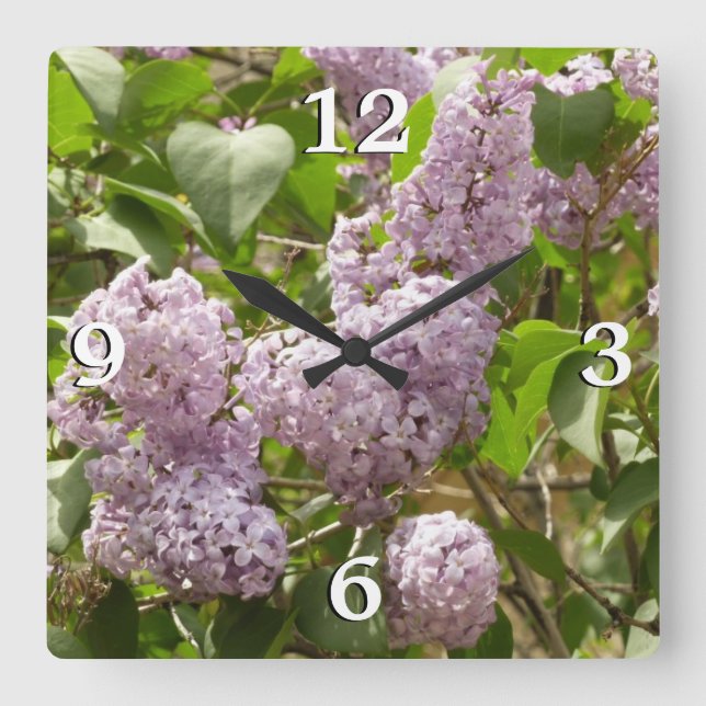 Lilac Bush Beautiful Purple Spring Flowers Square Wall Clock (Front)