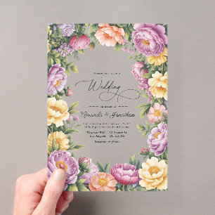 Lilac, Butter Yellow and Pale Coral Floral Wedding Acrylic Invitations