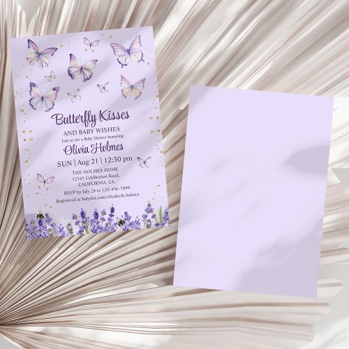 Lilac Butterfly Baby Girl Shower Invitation
