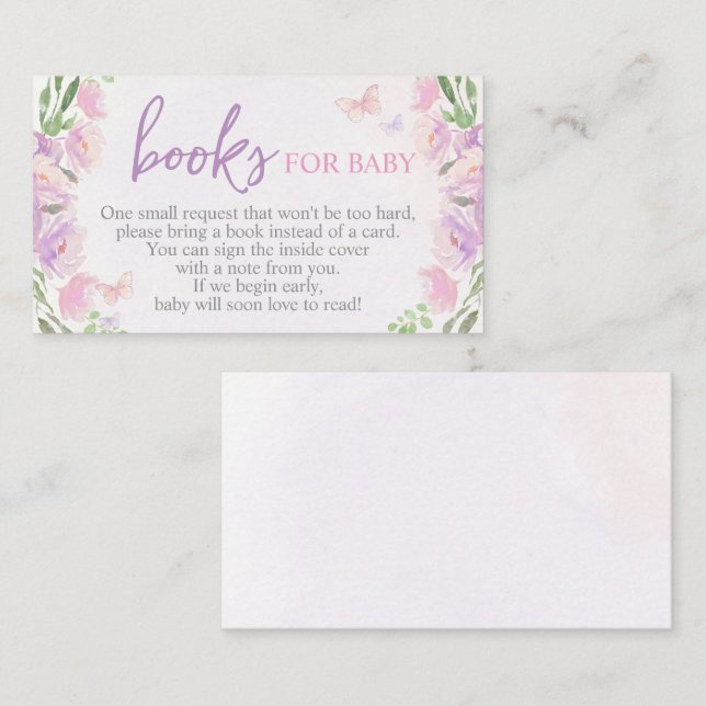 Lilac Butterfly Baby Shower Bring a Book Card  (Front/Back)