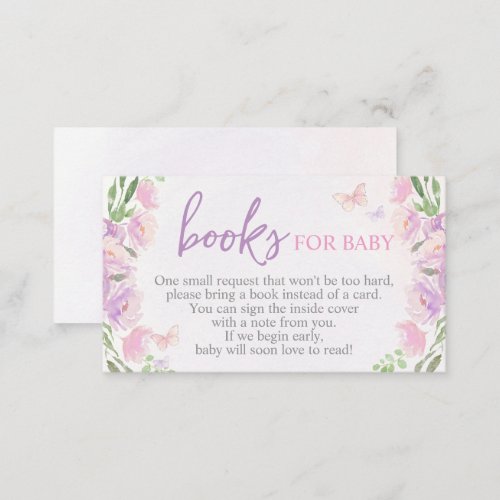 Lilac Butterfly Baby Shower Bring a Book Card 