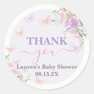 Lilac Butterfly Baby Shower Girl Classic Round Sticker