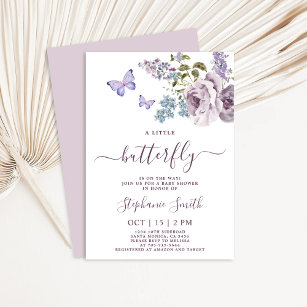 Lilac Butterfly Baby Shower Girl Invitation