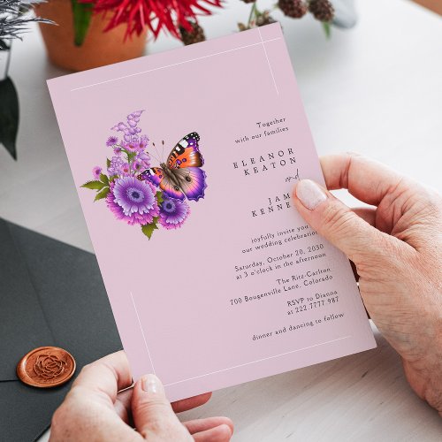 Lilac Butterfly Dream  Modern Wedding Typography Invitation