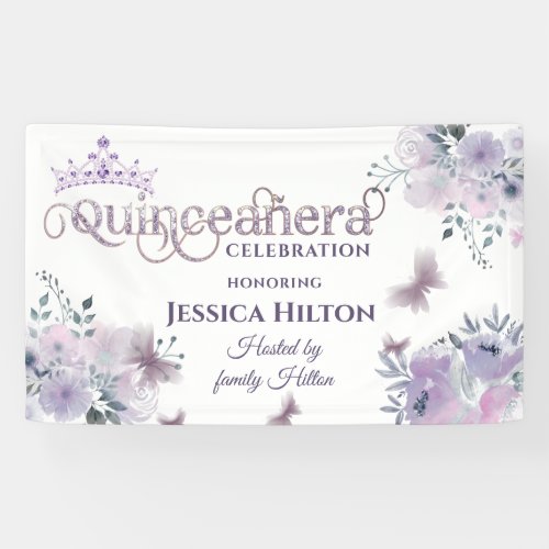 Lilac Butterfly floral garden tiara Quinceaera In Banner