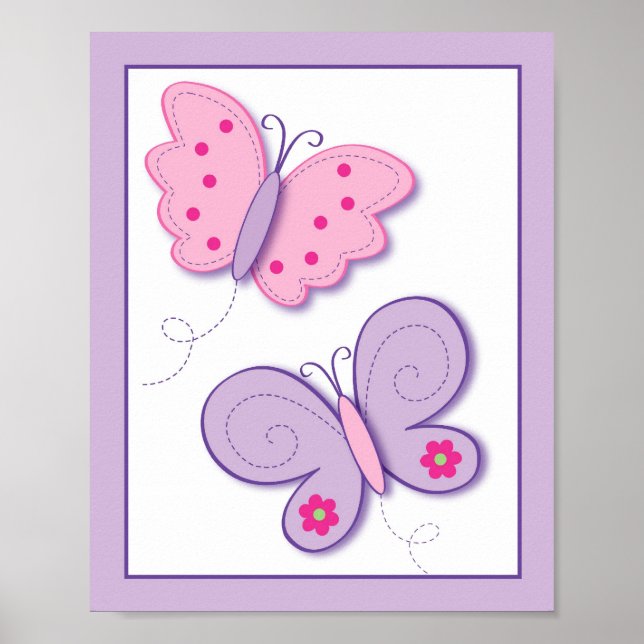 Lilac Butterfly Flower Nursery Wall Art Print (Front)