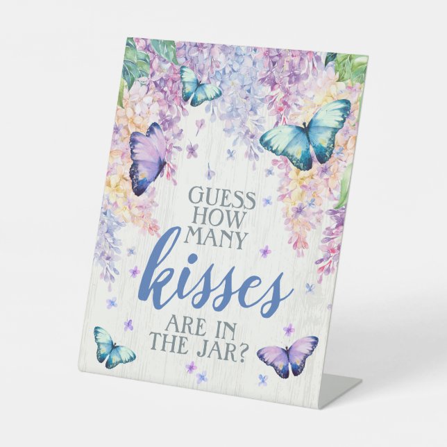 Lilac & Butterfly How Many Kisses Pedestal Sign (Front)