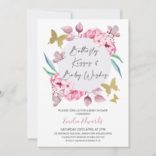 Lilac Butterfly Kisses Baby Wishes Baby Shower Invitation