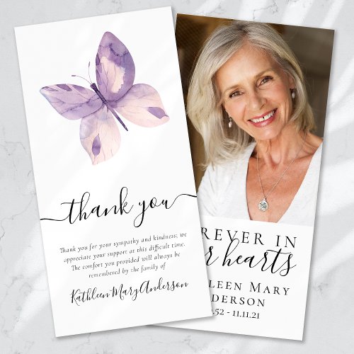 Lilac Butterfly Photo Funeral Thank You Card