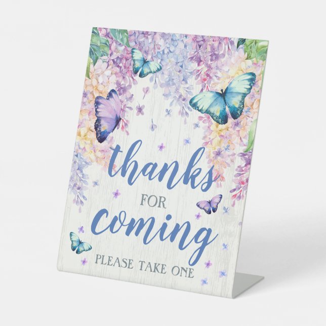 Lilac & Butterfly Thanks for Coming Pedestal Sign (Front)