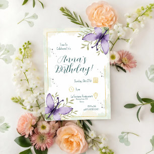 Lilac Butterfly Watercolour Birthday Invitation