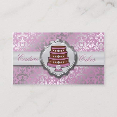 Lilac Cake Couture Glitzy Damask Cake Bakery Business Card Templates
