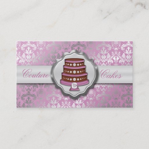 Customizable Lilac Cake Couture Glitzy Damask Cake Bakery Business Card Templates