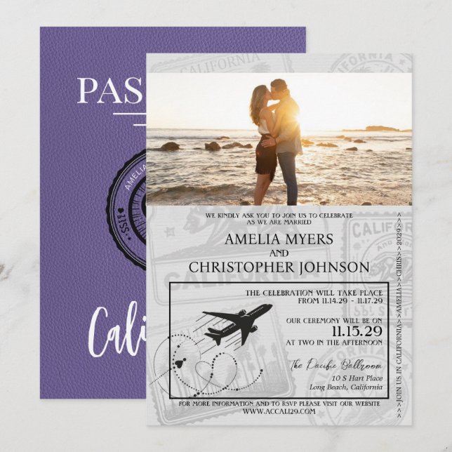 Lilac California Passport Wedding Invitation (Front/Back)