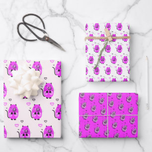 Lilac cat pattern wrapping paper sheets