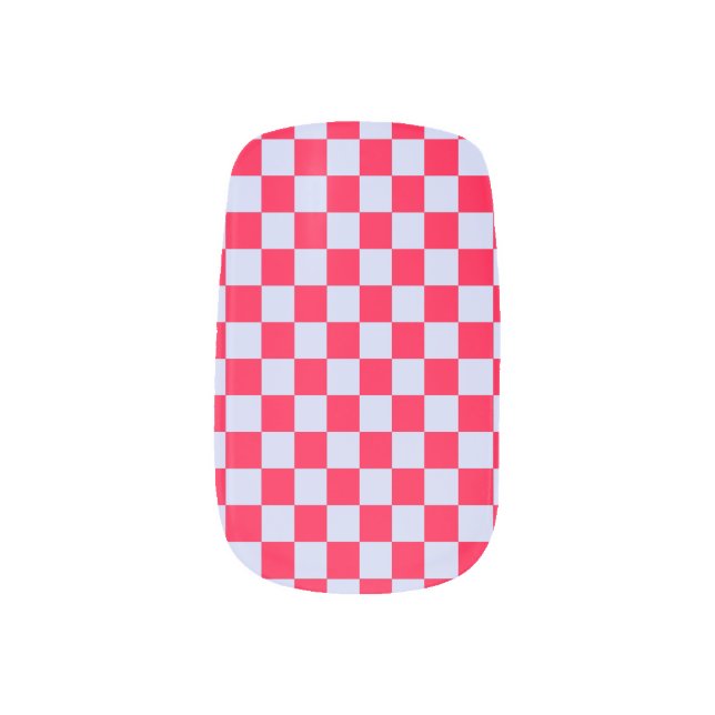 Lilac Checker Board on Pink Pattern Nail Art (Left Thumb)