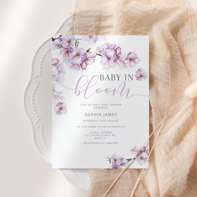 Lilac cherry blossom baby in bloom  invitation (Creator Uploaded)