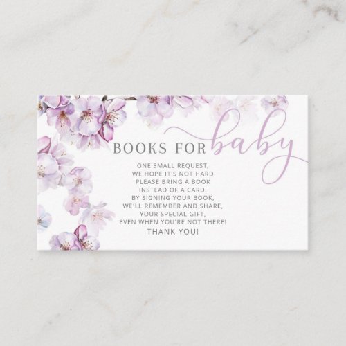 Lilac cherry blossom books for baby ticket enclosure card