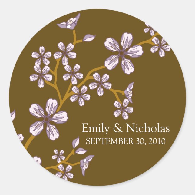 Lilac Cherry Blossom/Brown Wedding Invitation Seal (Front)