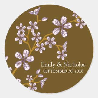 Lilac Cherry Blossom/Brown Wedding Invitation Seal