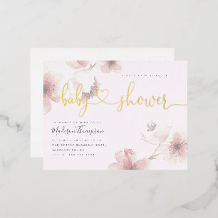 Lilac Cherry Blossom Gold Floral Baby Shower Foil Invitation Postcard