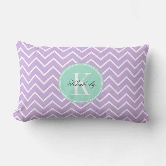 Lilac Chevron with Mint Monogram Lumbar Pillow (Front)
