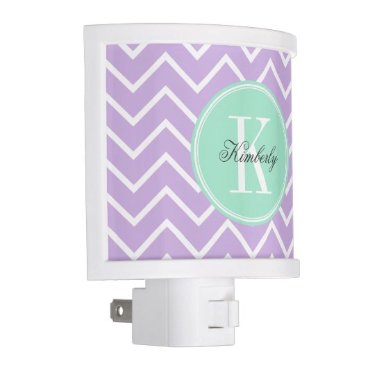 Lilac Chevron with Mint Monogram Night Light (Right)