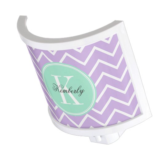 Lilac Chevron with Mint Monogram Night Light (Angled)
