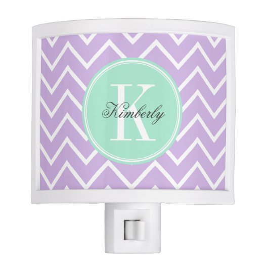 Lilac Chevron with Mint Monogram Night Light (Front)