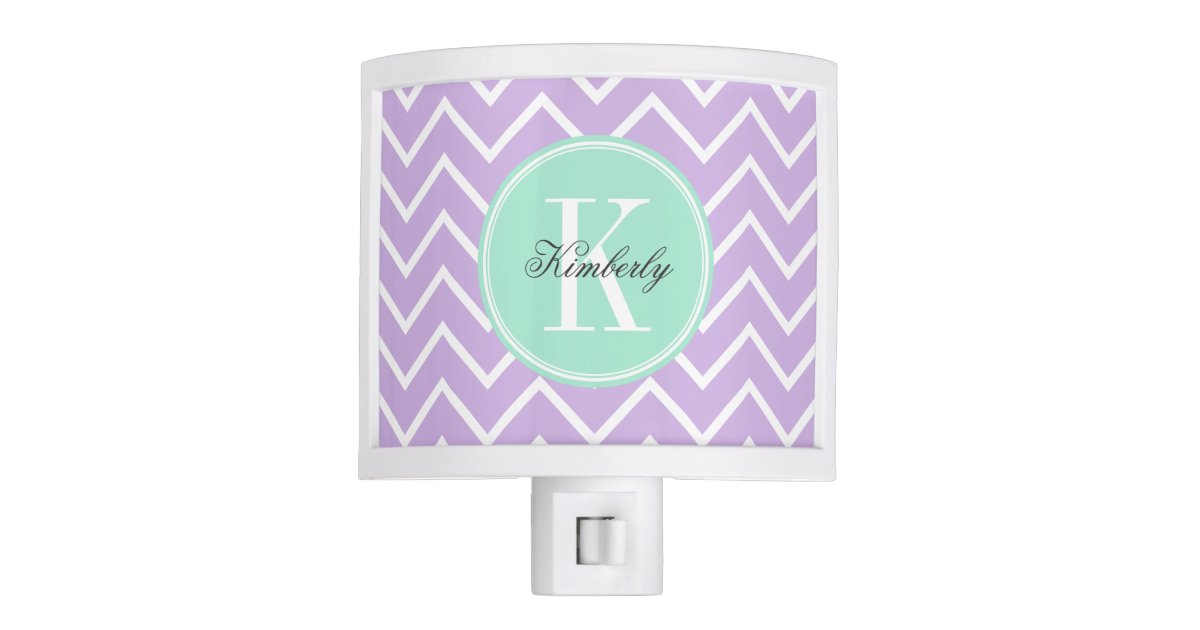 Lilac Chevron With Mint Monogram Night Light Zazzle Com