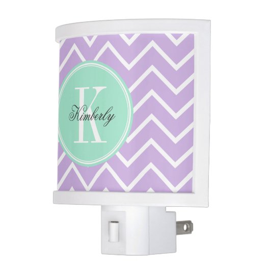 Lilac Chevron with Mint Monogram Night Light (Left)