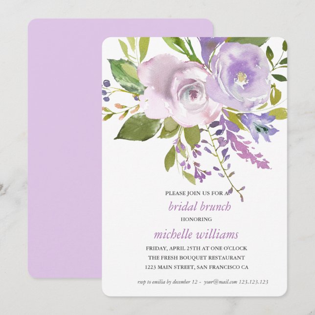 Lilac | Chic Lavender Floral Wedding Bridal Brunch Invitation (Front/Back)