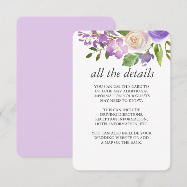 Lilac | Chic Lavender Floral Wedding Guest Details Invitation (Front/Back)