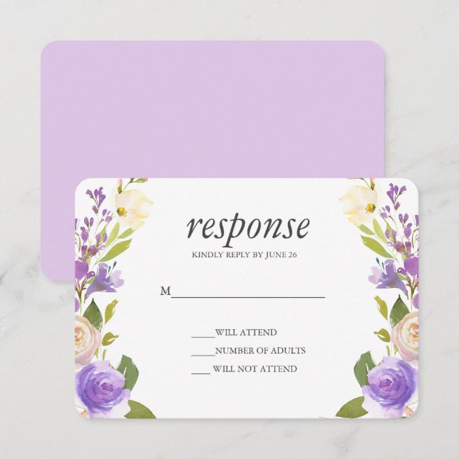 Lilac | Chic Lavender Floral Wedding Rsvp response Invitation (Front/Back)