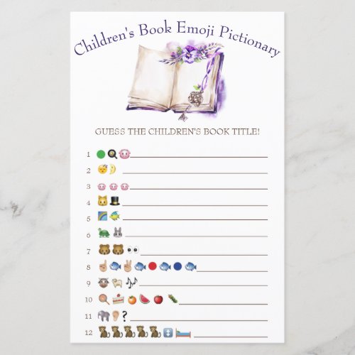 Lilac Childrens Book Emoji Baby Shower Game