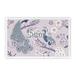 Lilac Chinoiserie Peacock Custom Mahjong Acrylic Tray