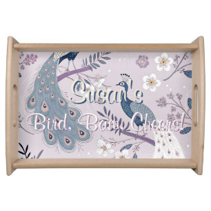 Lilac Chinoiserie Peacock Custom Mahjong Serving Tray