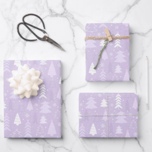 Lilac Christmas trees Xmas wrapping paper sheets