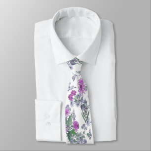 Lilac chrysanthemums , watercolor neck tie