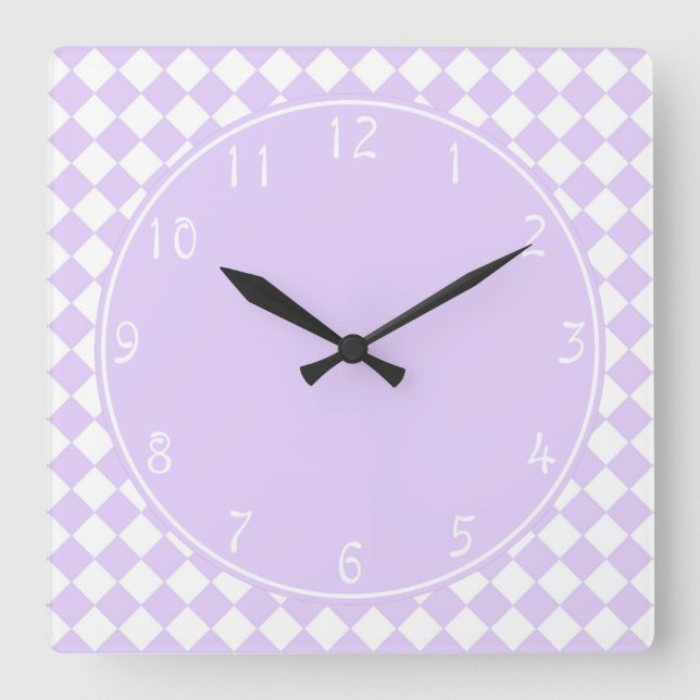 Lilac Circle Purple Diamond Checkerboard pattern Square Wall Clock (Front)