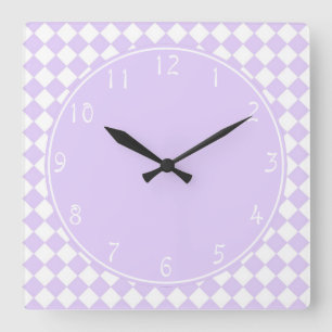Lilac Circle Purple Diamond Checkerboard pattern Square Wall Clock