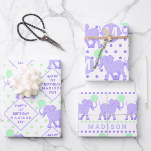 Lilac Circus Cute Elephant Baby Shower Or Birthday Wrapping Paper Sheets