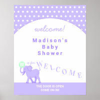 Lilac Circus Cute Elephant Baby Shower Welcome Poster
