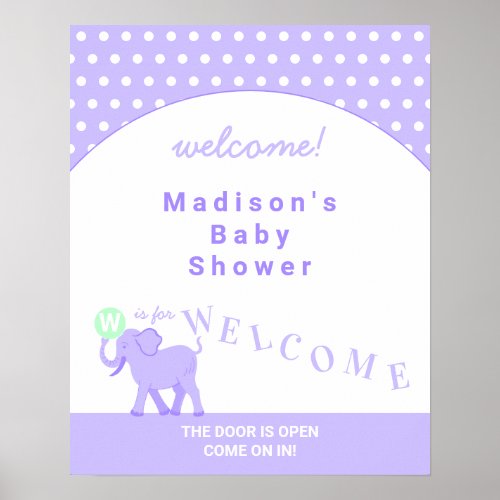 Lilac Circus Cute Elephant Baby Shower Welcome Poster